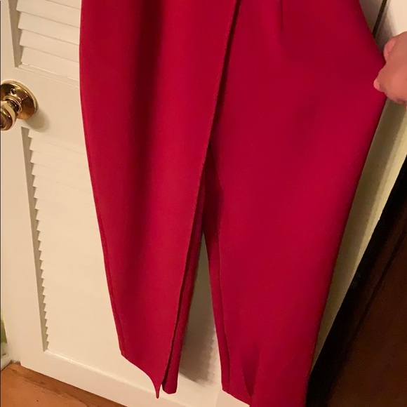 BCBG Deep Red High-Neck Fancy Jumpsuit - Picture 3 of 5